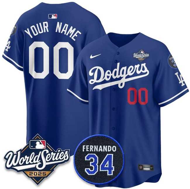 Mens Los Angeles Dodgers Active Player Custom Royal 2025 World Series With No.34 Patch Limited Stitched Baseball Jersey