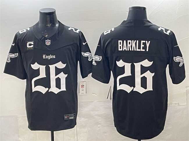 Mens Philadelphia Eagles #26 Saquon Barkley Black 2025 F.U.S.E. Gothic Philly Edition With 3-Star C Patch Vapor Limited Stitched Jersey Dzhi