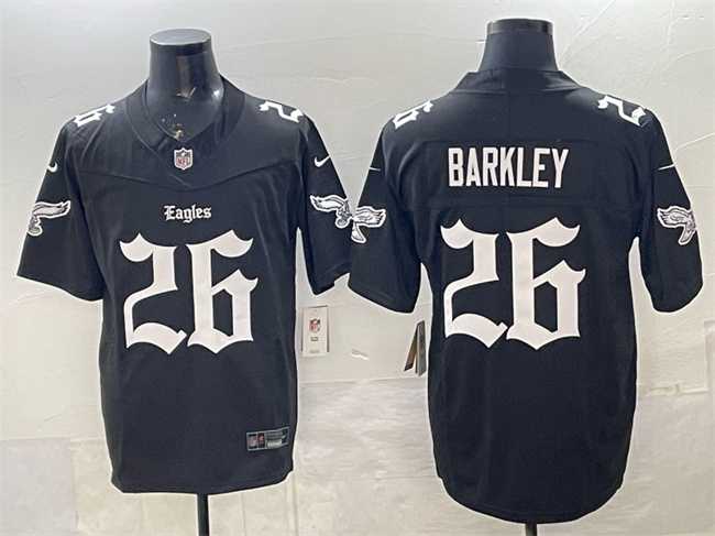 Mens Philadelphia Eagles #26 Saquon Barkley Black 2025 F.U.S.E. Gothic Philly Edition Vapor Limited Stitched Jersey Dzhi