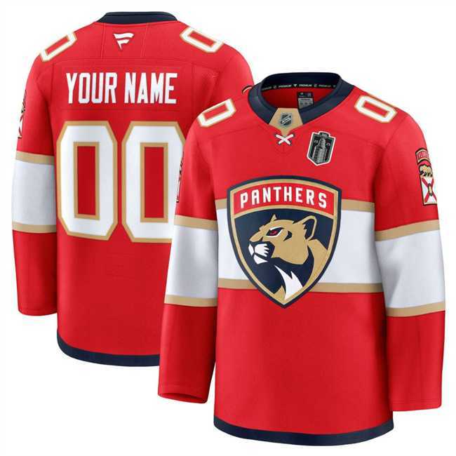 Mens Florida Panthers Custom Red 2025 Stanley Cup Final Patch Stitched Hockey Jersey