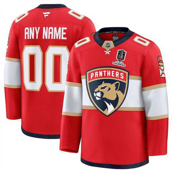 Mens Florida Panthers Custom Red Home 2025 Stanley Cup Champions Patch Stitched Jersey