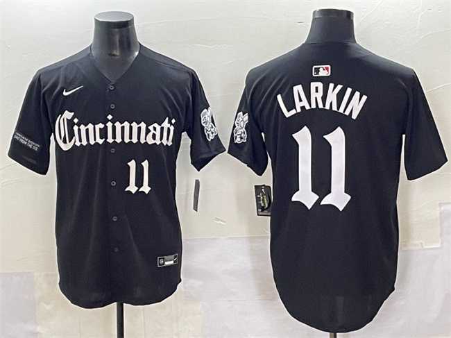 Mens Cincinnati Reds #11 Barry Larkin Black Gothic Queen City Edition Vapor Premier Limited Stitched Baseball Jersey