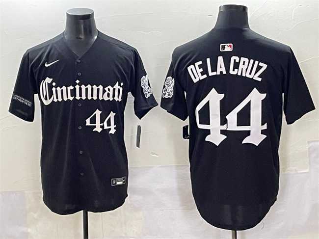 Mens Cincinnati Reds #44 Elly De La Cruz Black Gothic Queen City Edition Vapor Premier Limited Stitched Baseball Jersey
