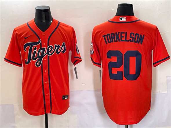 Mens Detroit Tigers #20 Spencer Torkelson Orange With Patch Cool Base Stitched Baseball Jersey