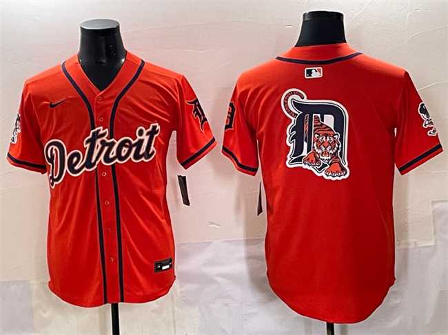 Mens Detroit Tigers Team Big Logo Orange With Patch Vapor Premier Limited Stitched Baseball Jersey