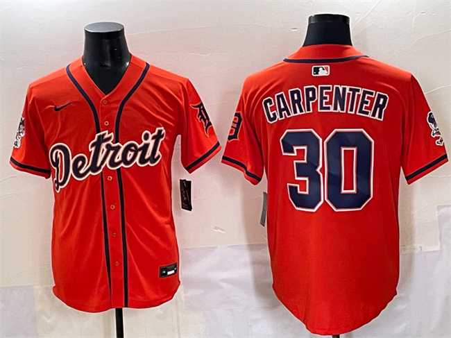 Mens Detroit Tigers #30 Kerry Carpenter Orange With Patch Vapor Premier Limited Stitched Baseball Jersey