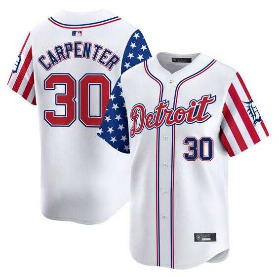 Mens Detroit Tigers #30 Kerry Carpenter White 2025 Independence Day Vapor Premier Limited Stitched Baseball Jersey Dzhi