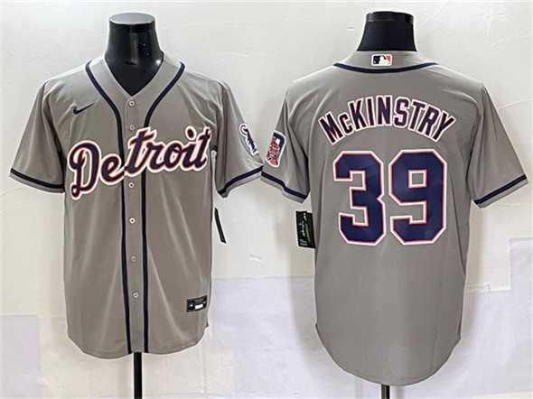 Mens Detroit Tigers #39 Zach McKinstry Gray Cool Base Stitched Baseball Jersey