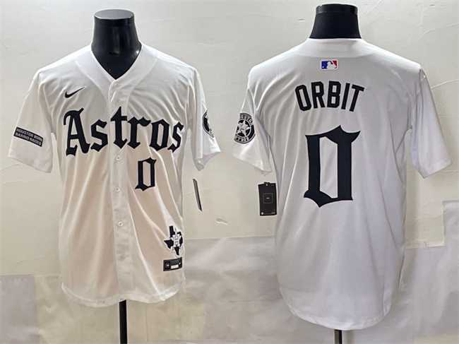 Mens Houston Astros #0 Orbit White Gothic Houston Born Barrio Raised Limited Stitched Baseball Jersey