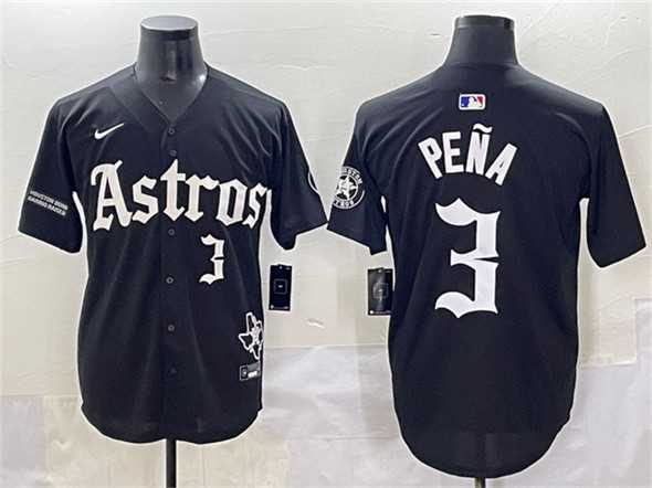Mens Houston Astros #3 Jeremy Pena Black Gothic Houston Born Barrio Raised Limited Stitched Baseball Jersey