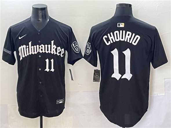 Mens Milwaukee Brewers #11 Jackson Chourio Black Gothic 414 Shadows Edition Vapor Premier Limited Stitched Jersey->milwaukee brewers->MLB Jersey