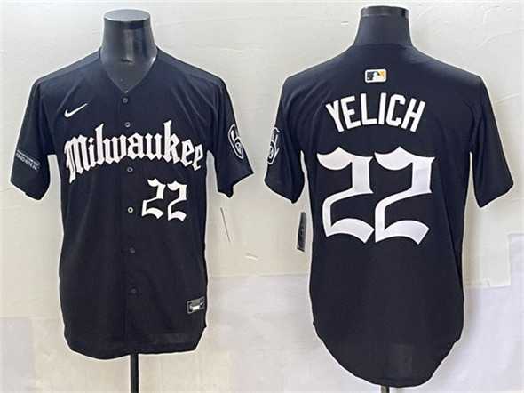 Mens Milwaukee Brewers #22 Christian Yelich Black Gothic 414 Shadows Edition Vapor Premier Limited Stitched Jersey->milwaukee brewers->MLB Jersey