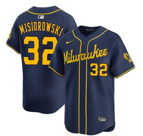 Mens Milwaukee Brewers #32 Jacob Misiorowski Navy Alternate Limited Stitched Baseball Jersey Dzhi->milwaukee brewers->MLB Jersey