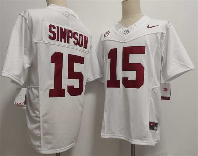 Mens Alabama Crimson Tide #15 Ty Simpson White F.U.S.E. Stitched Football Jersey