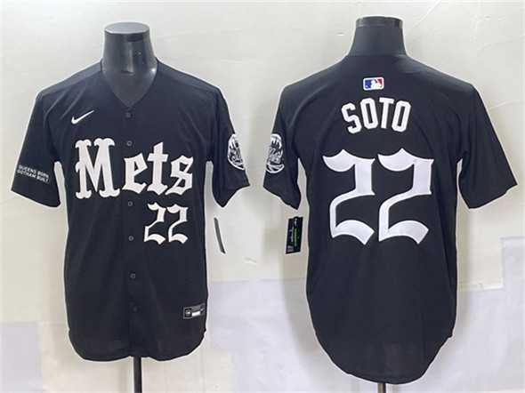 Mens New York Mets #22 Juan Soto Black Gotham Gothic Edition Vapor Premier Limited Stitched Baseball Jersey