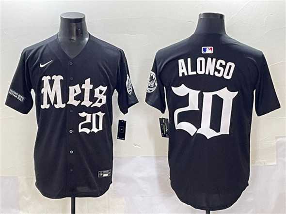 Mens New York Mets #20 Pete Alonso Black Gotham Gothic Edition Vapor Premier Limited Stitched Baseball Jersey
