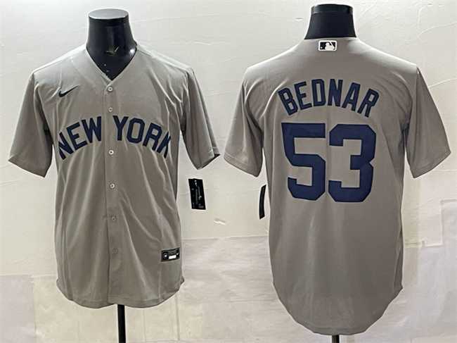 Mens New York Yankees #53 David Bednar Grey Stitched Jersey