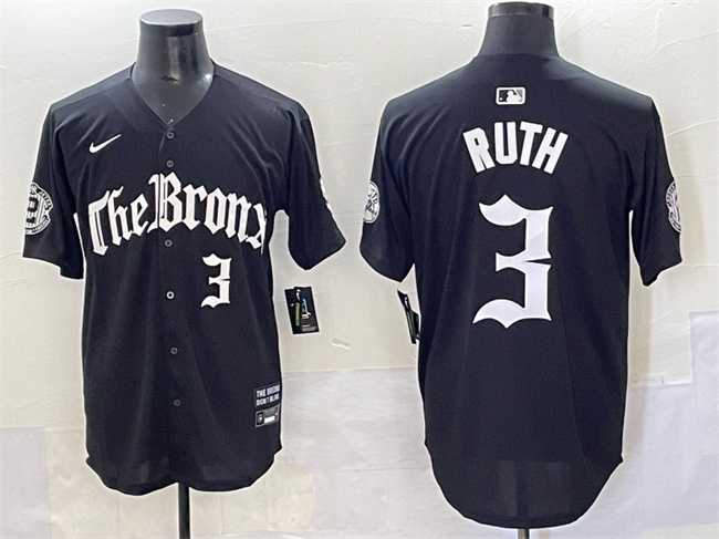 Mens New York Yankees #3 Babe Ruth Black Gothic Legacy Edition Vapor Premier Limited Stitched Baseball Jersey