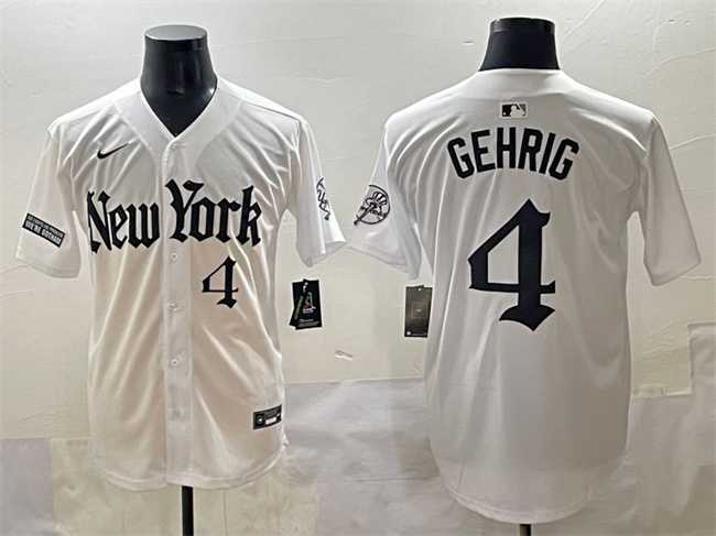Mens New York Yankees #4 Lou Gehrig White Gothic Legacy Edition Vapor Premier Limited Stitched Baseball Jersey