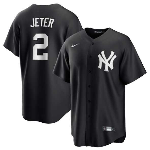 Mens New York Yankees #2 Derek Jeter Black Lights Out Limited Stitched Baseball Jersey Dzhi
