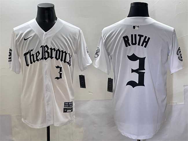 Mens New York Yankees #3 Babe Ruth White Gothic Legacy Edition Vapor Premier Limited Stitched Baseball Jersey