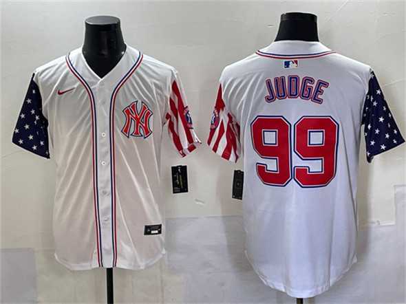Mens New York Yankees #99 Aaron Judge White 2025 Independence Day Vapor Limited Stitched Baseball Jersey