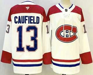 Mens Montreal Canadiens #13 Cole Caufield White Authentic Jersey