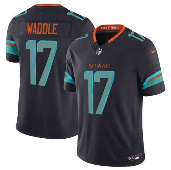 Mens Miami Dolphins #17 Jaylen Waddle Black 2025 F.U.S.E. Rivalries Vapor Limited Football Stitched Jersey Dzhi
