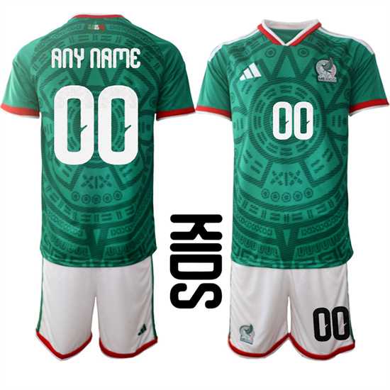 Youth Mexico Custom Any Name And Number National Team FIFA x World Cup 2026 Home Green On Field Kids Jersey