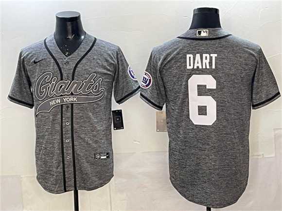 Mens New York Giants #6 Jaxson Dart Gray With Patch Cool Base Stitched Baseball Jersey