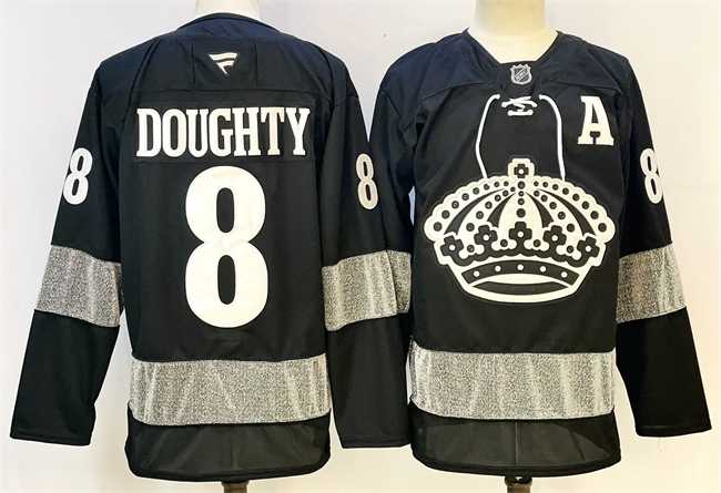 Mens Los Angeles Kings #8 Drew Doughty Black With A Patch Alternate Stitched Hockey Jersey