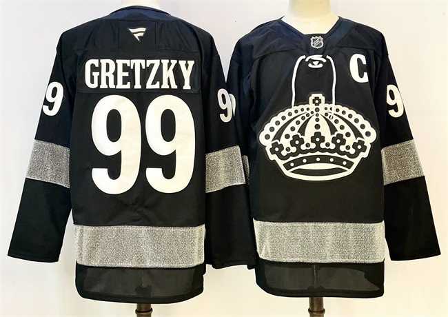 Mens Los Angeles Kings #99 Wayne Gretzky Black With C Patch Alternate Stitched Hockey Jersey