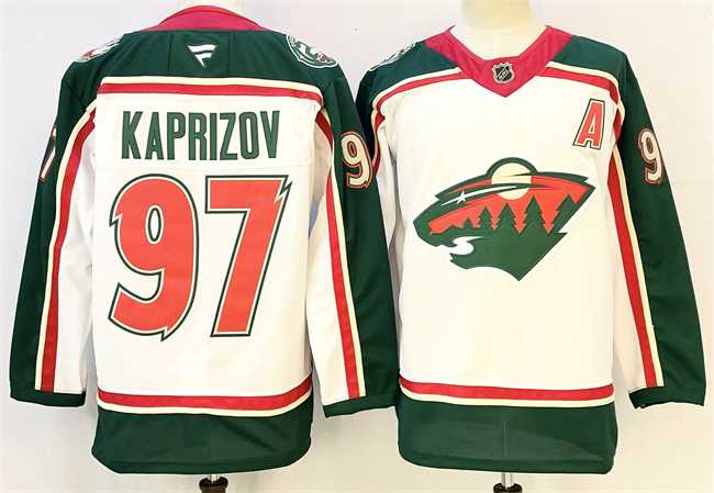 Mens Minnesota Wild #97 Kirill Kaprizov White 2025 With A Patch 25th Anniversary Stitched Hockey Jersey
