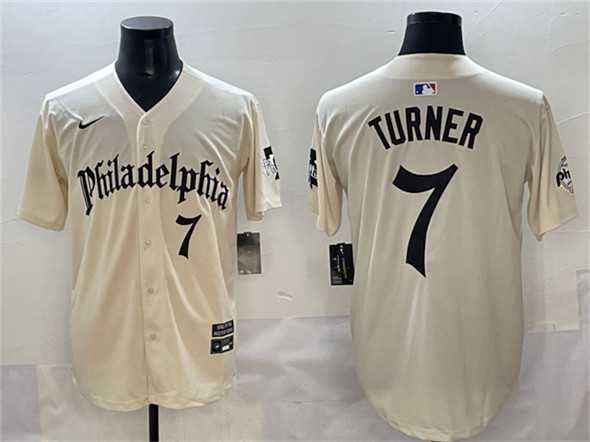 Mens Philadelphia Phillies #7 Trea Turner Cream Gothic Vapor Limited Stitched Jersey