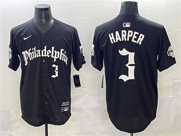 Mens Philadelphia Phillies #3 Bryce Harper Black Gothic Vapor Limited Stitched Jersey