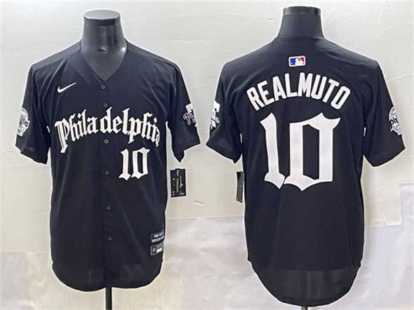 Mens Philadelphia Phillies #10 J.T. Realmuto Black Gothic Vapor Limited Stitched Jersey