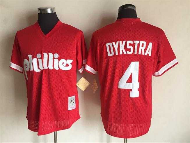 Mens Philadelphia Phillies #4 Lenny Dykstra Mitchell and Ness Red 1991 Throwback Stitched MLB Jersey