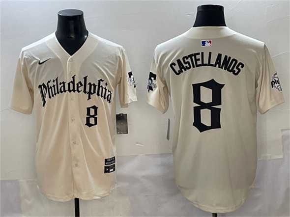 Mens Philadelphia Phillies #8 Nick Castellanos Cream Gothic Vapor Limited Stitched Jersey