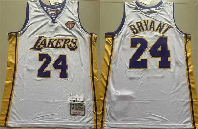 Mens Los Angeles Lakers #24 Kobe Bryant White 2009-10 Stitched Throwback Jersey