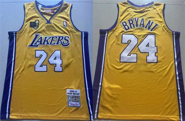 Mens Los Angeles Lakers #24 Kobe Bryant Yellow 2009-10 Stitched Throwback Jersey