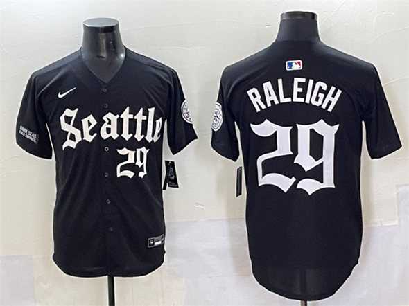 Mens Seattle Mariners #29 Cal Raleigh Black Deep Sea Gothic Edition Vapor Premier Limited Stitched Baseball Jersey
