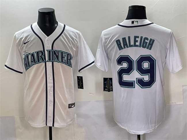 Mens Seattle Mariners #29 Cal Raleigh White Cool Base Stitched Baseball Jersey