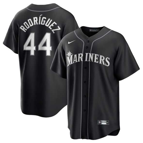 Mens Seattle Mariners #44 Julio Rodriguez Black Lights Out Limited Stitched Baseball Jersey Dzhi