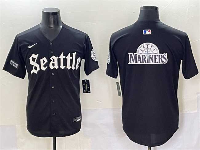 Mens Seattle Mariners Team Big Logo Black Deep Sea Gothic Edition Vapor Premier Limited Stitched Baseball Jersey