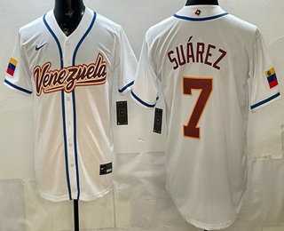 Mens Venezuela #7 Eugenio Suarez White 2026 World Baseball Classic Cool Base Jersey