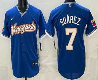 Mens Venezuela #7 Eugenio Suarez Blue 2026 World Baseball Classic Cool Base Jersey