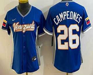 Womens Venezuela #26 Campeones Blue 2026 World Baseball Classic Cool Base Jersey->2026 world baseball classic->MLB Jersey Womens Venezuela #26 Campeones Blue 2026 World Baseball Classic Cool Base Jersey->2026 world baseball classic->MLB Jersey