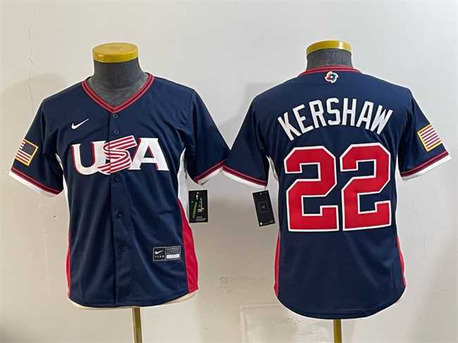 Youth USA Baseball #22 Clayton Kershaw Navy 2026 World Baseball Classic Stadium Stitched Baseball Jersey->2026 world baseball classic->MLB Jersey Youth USA Baseball #22 Clayton Kershaw Navy 2026 World Baseball Classic Stadium Stitched Baseball Jersey->2026 world baseball classic->MLB Jersey