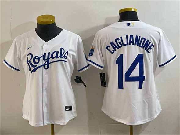 Womens Kansas City Royals #14 Jac Caglianone White Cool Base Stitched Jersey