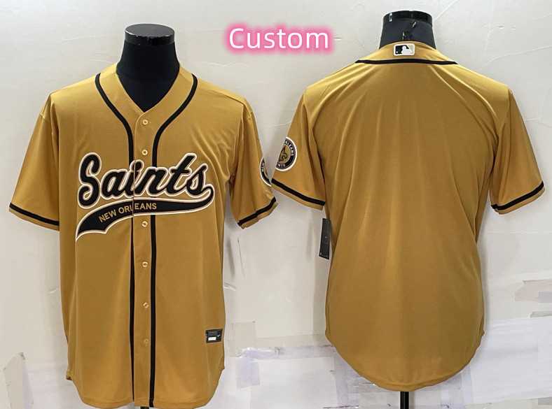 Custom Mens New Orleans Saints Gold Cool Base Stitched Baseball Jersey
